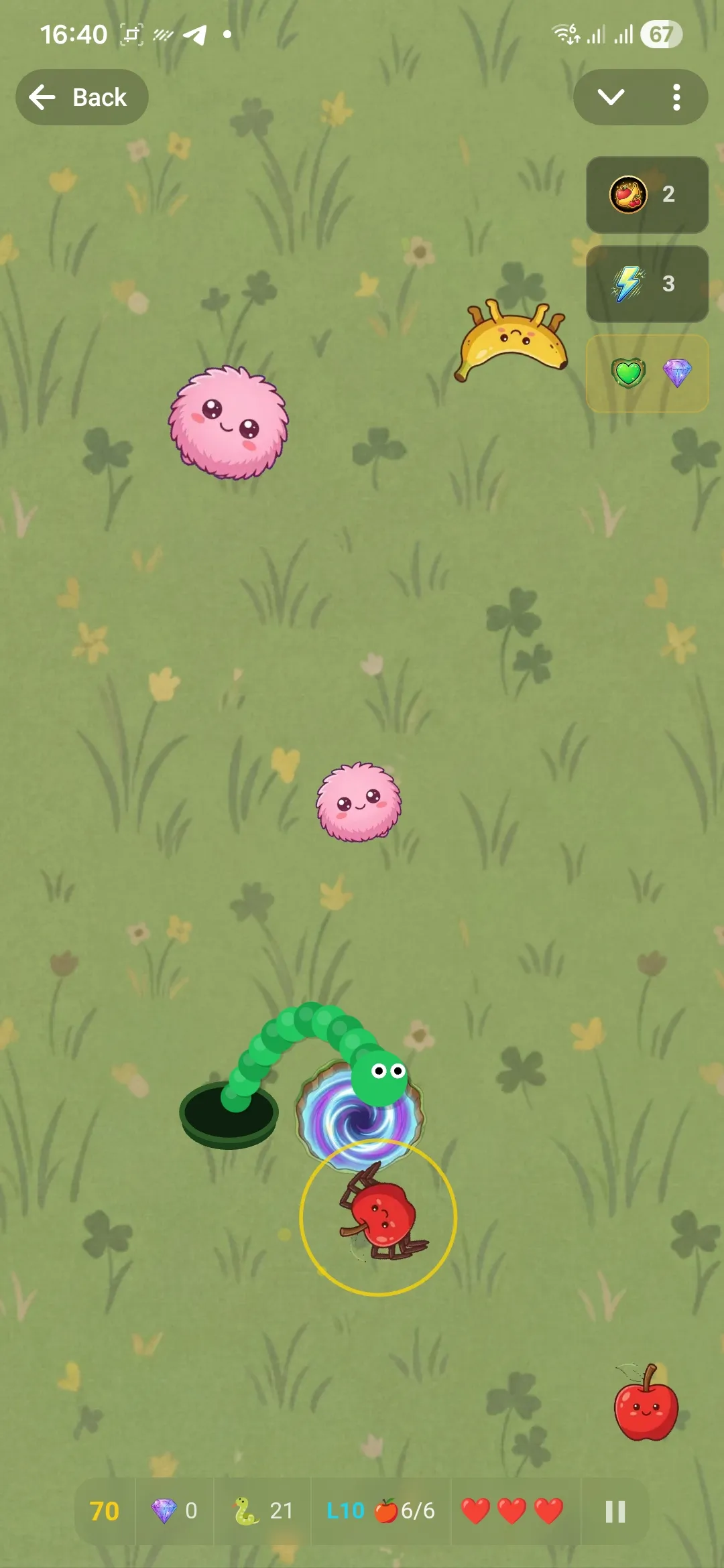 Snake entering the portal to complete a level